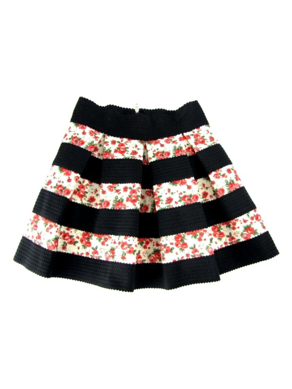 SALE!  Floral Pleated Skater Black White Pink Short Mini Skirt